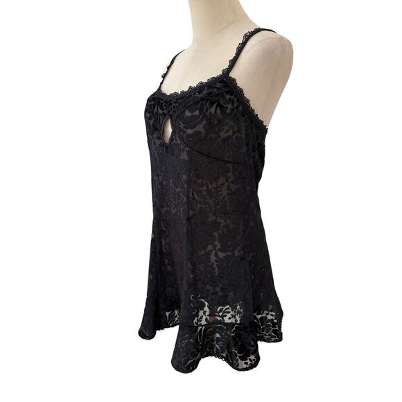 Vtg 90s Intimates By Flora Black Burnout Velvet Babydoll Nightie Lace Keyhole M - Picture 3 of 6